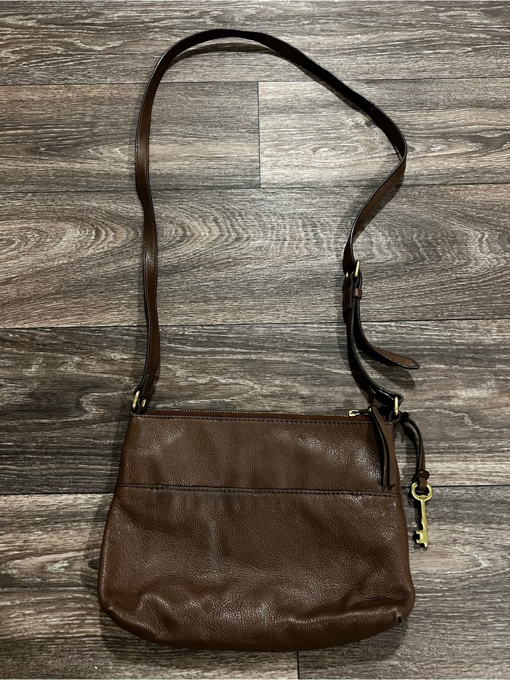 Fossil Fiona Brown Leather Messenger Crossbody Bag